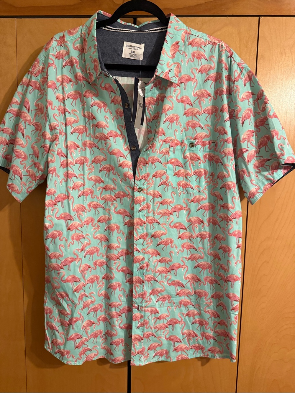 Modern Short-Sleeve Flamingo Print Button-Down Shirt - Mint & Pink